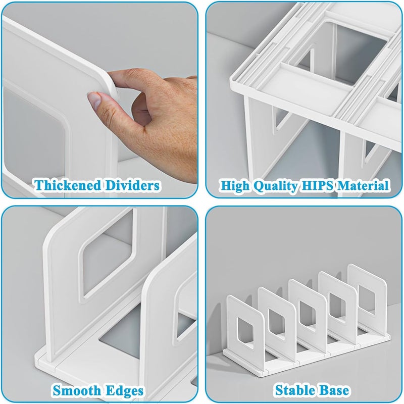 SAYEEC Desk File Sorter Vertical Desktop File Folder Organizer 4 Section Plastic Book Holder Adjustable Shelf Dividers Closet Purse Handbag Mail Binder Organizer Magazine Rack Stand Bookshelf (White) - Image 3